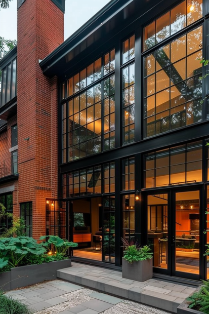 Industrial Orange Brick Home with Glass Panels