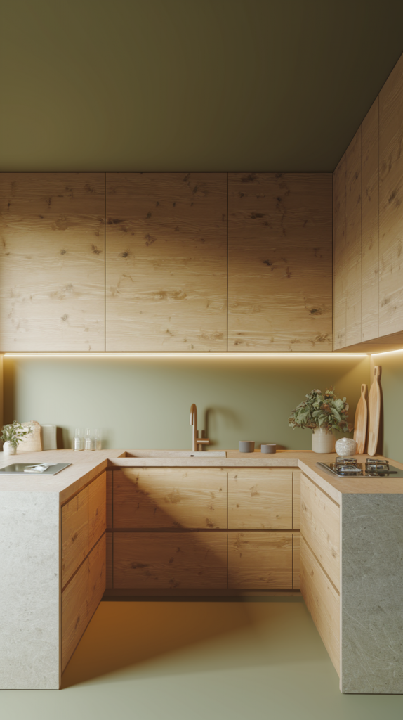 Natural Wood Cabinets with Complementary Colors