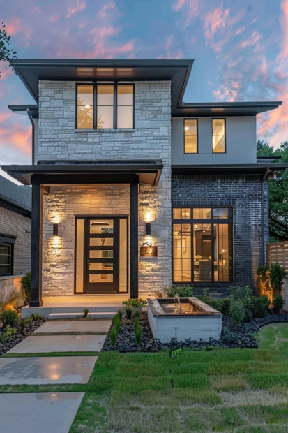 Gray Brick and Stone Home