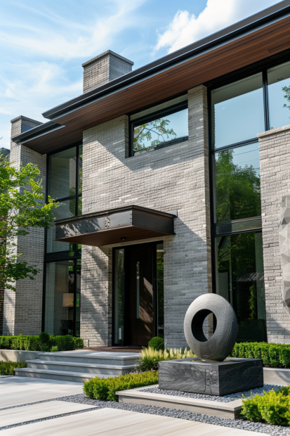 Contemporary Gray Brick Home with Art