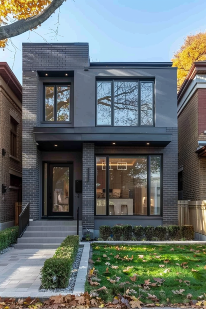 Modern Gray Brick Home with Bold Features