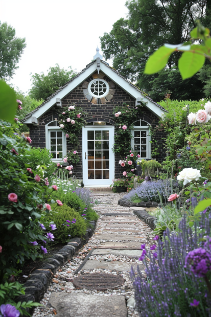 Black brick cottage with garden