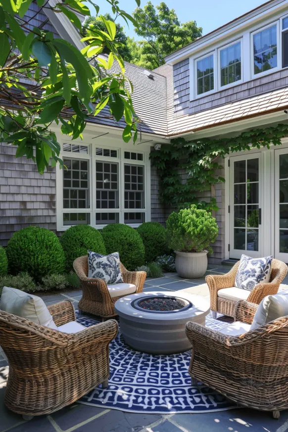 Fire pit seating with wicker chairs