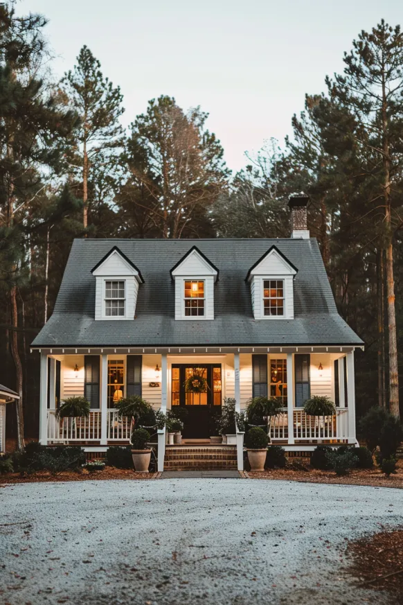 Cape Cod cottage with yellow siding and peach door