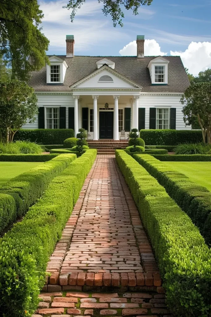 Cape Cod home with formal brick walkway