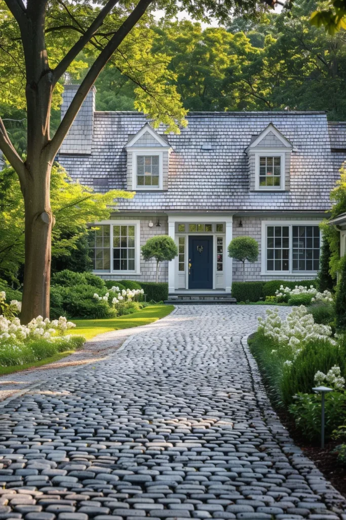 Cape Cod home with cobblestone driveway