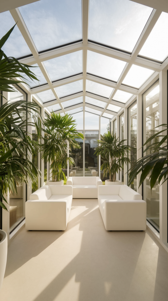Modern Glass Sunroom with Minimalist Decor