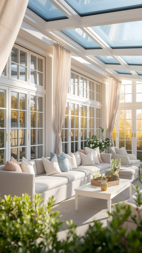 Sunroom with Skylights and Reflective Surfaces