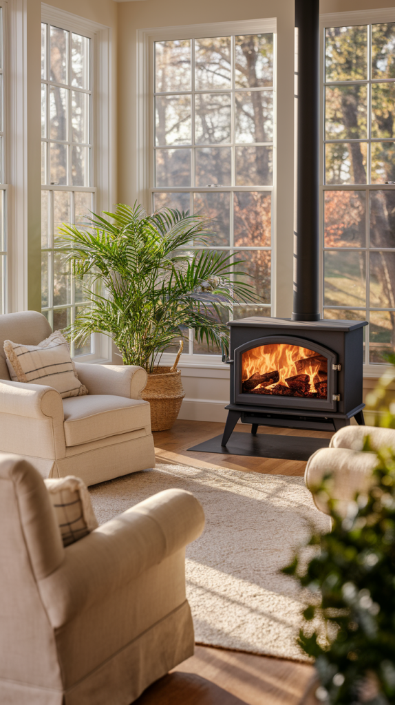 Sunroom with Fireplace and Cozy Furnishings