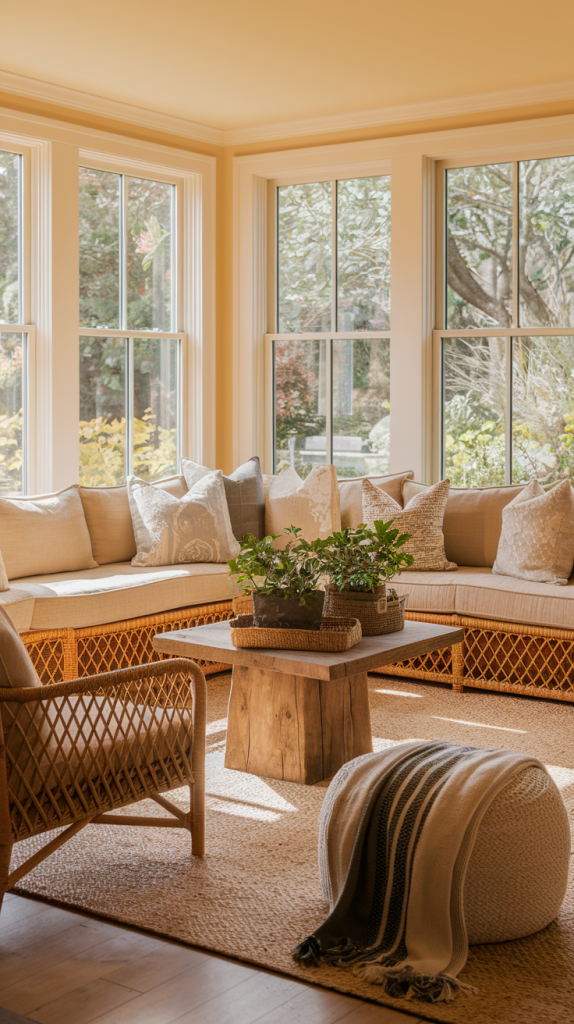 Sunroom with Comfortable Sectional Sofa and Coffee Table