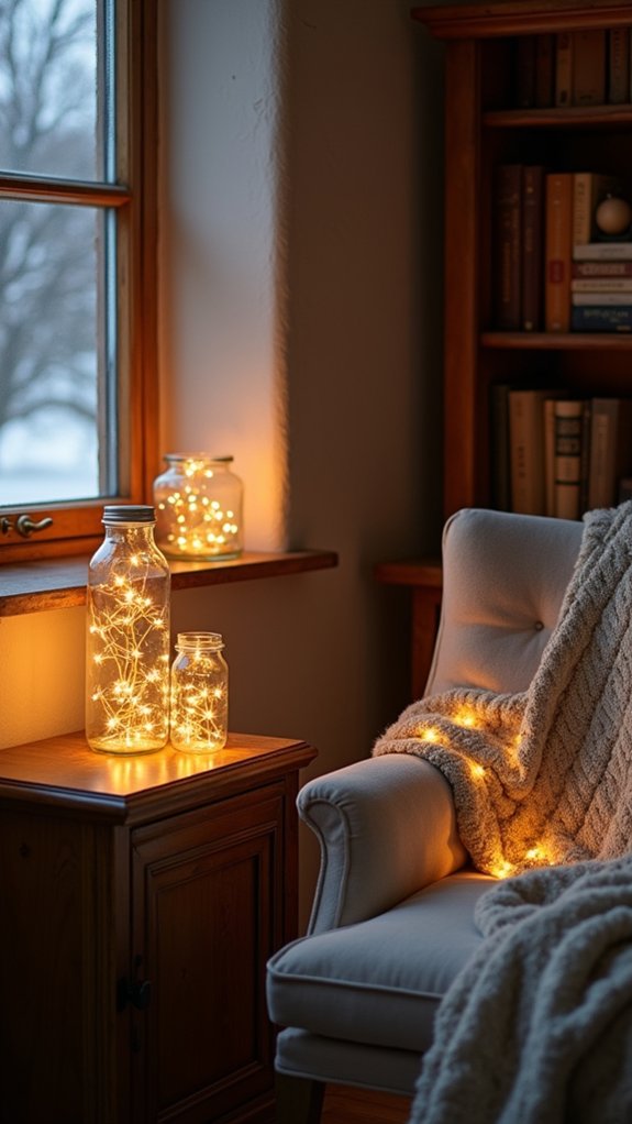 string lights in jars