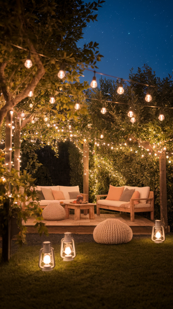 String Lights in Backyard