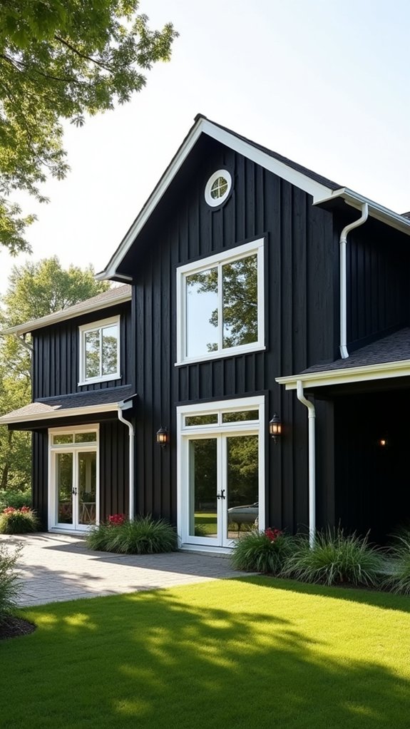 striking black framed windows enhance