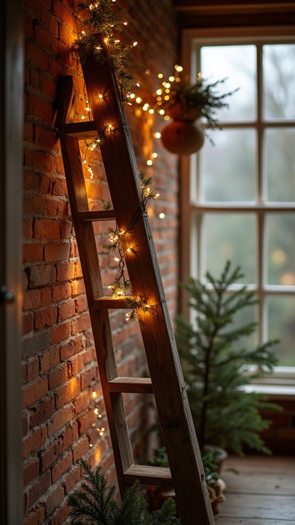 rustic ladder with lights