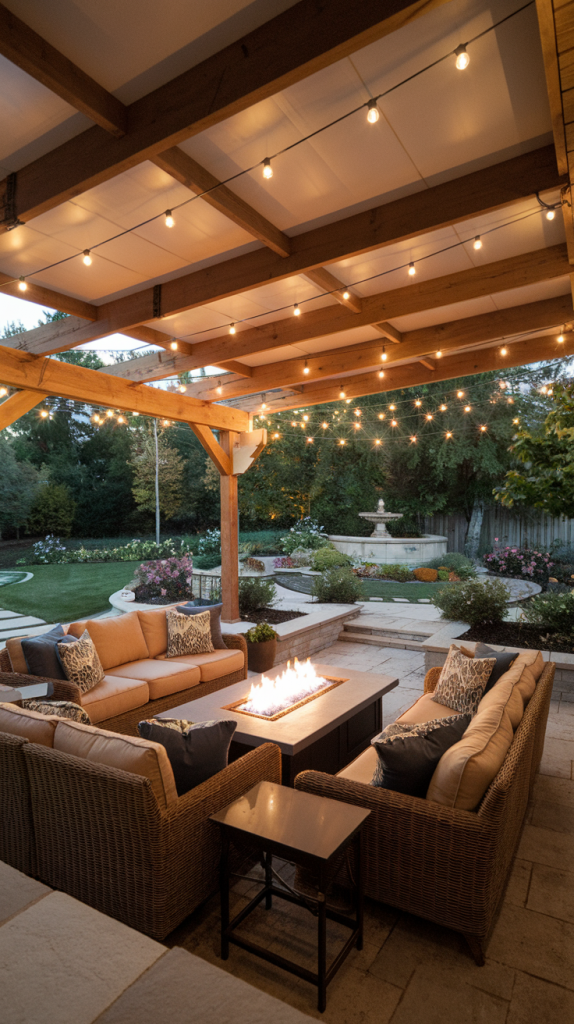 Covered Back Patio with Comfortable Seating