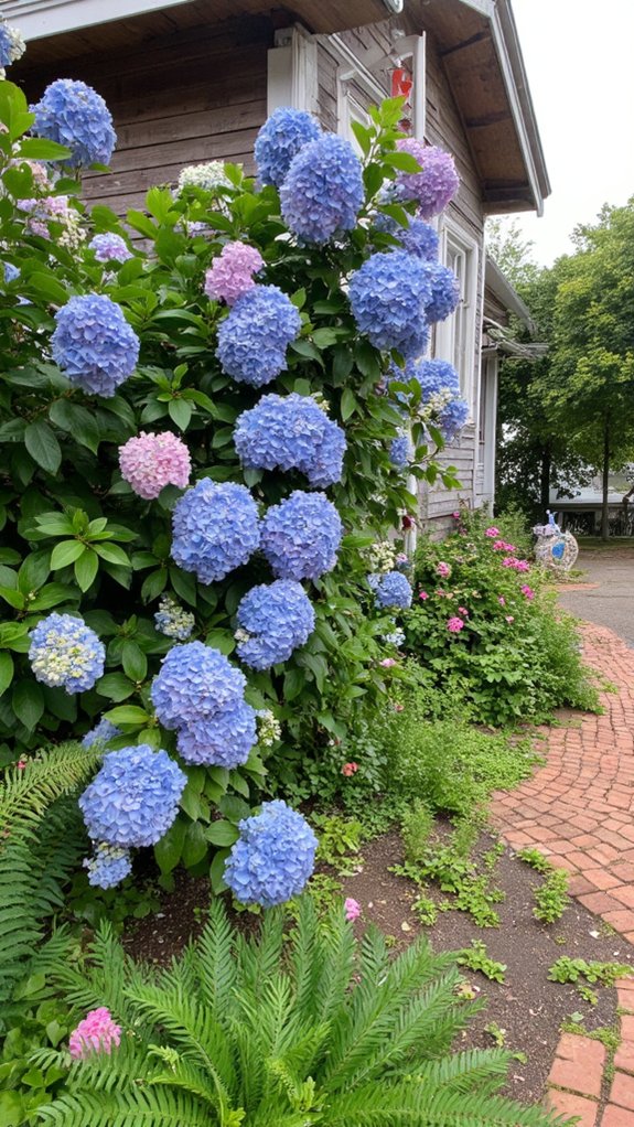 hydrangeas complemented by ferns