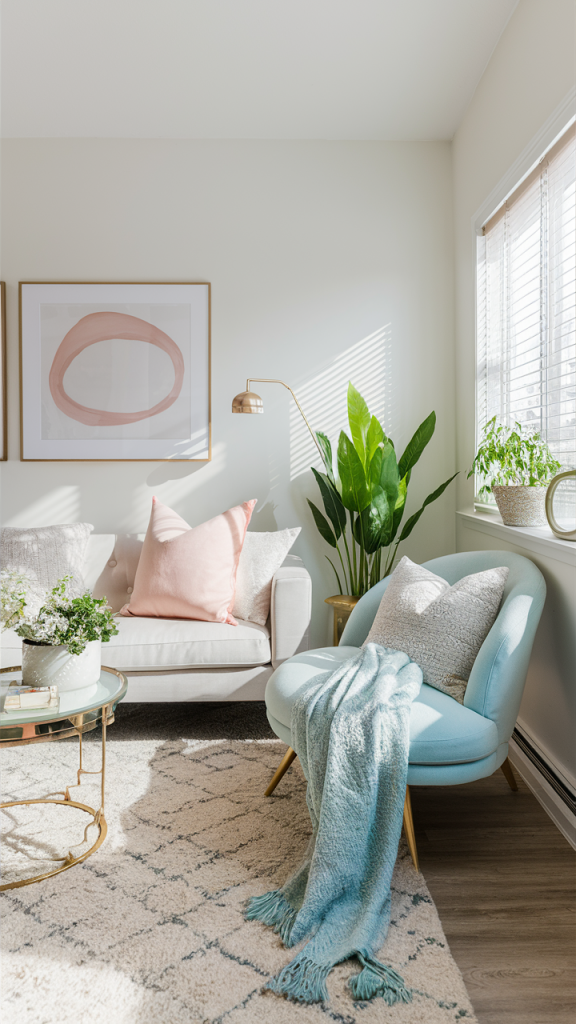 Pastel Accents in Spring Living Room