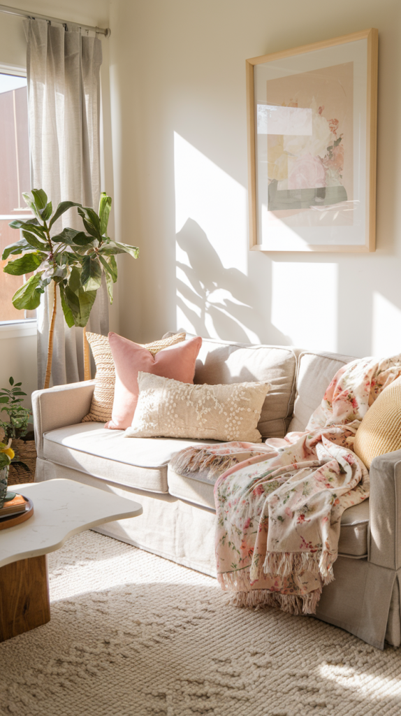 Layered Throws and Pillows for Spring