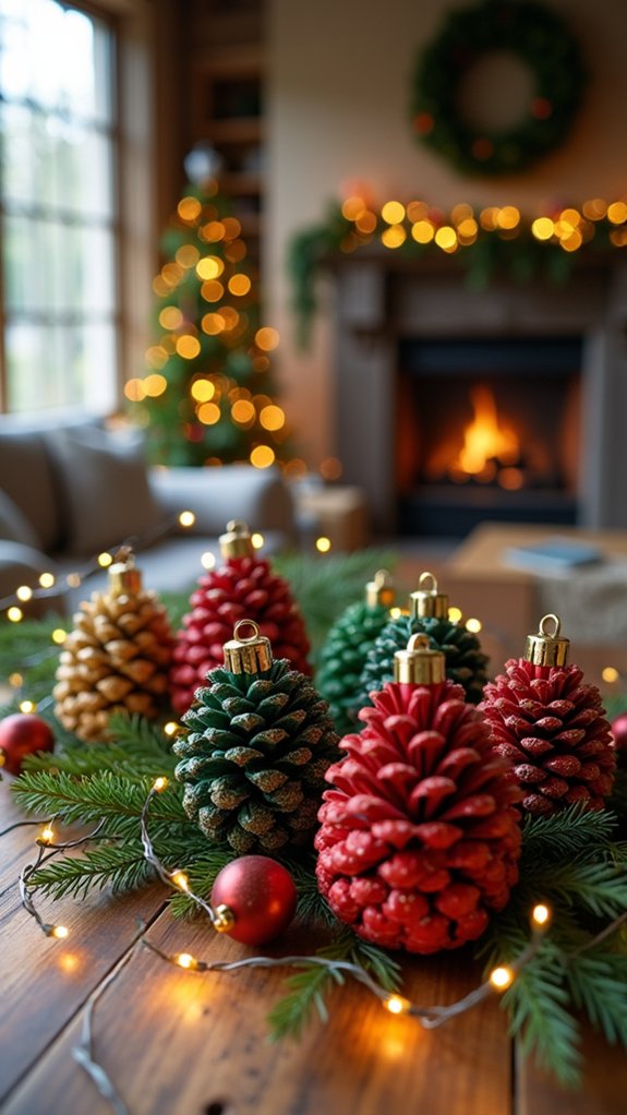 painted pinecone holiday ornaments