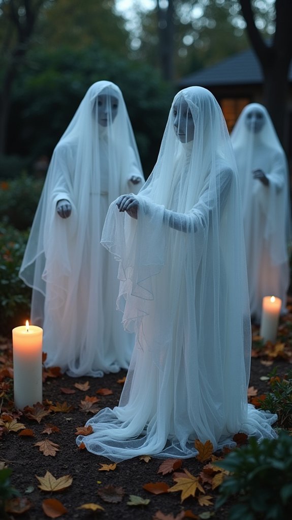 ghostly floating cheesecloth figures
