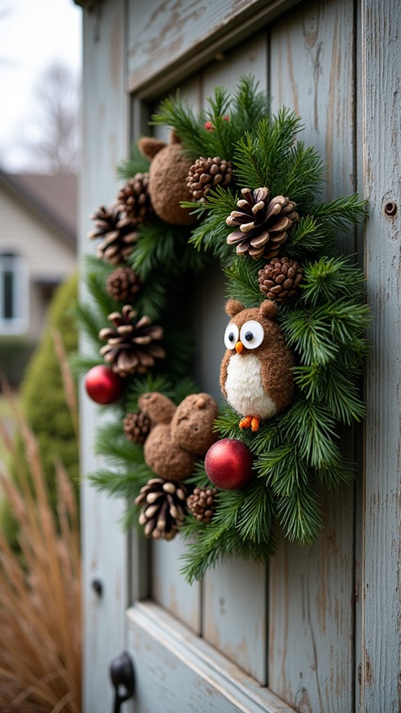 whimsical pinecone animal wreath