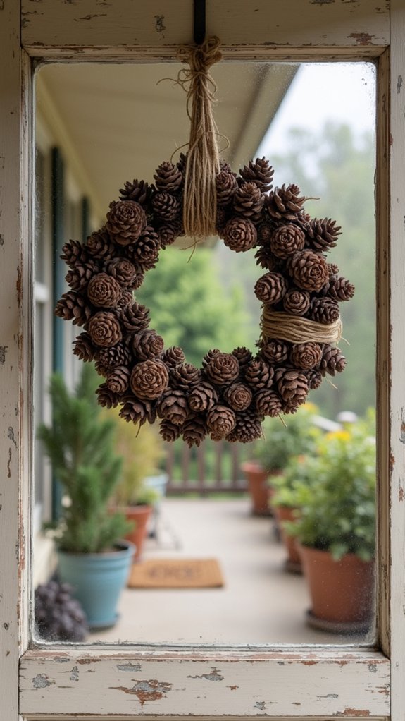 pinecone twine wreath creation