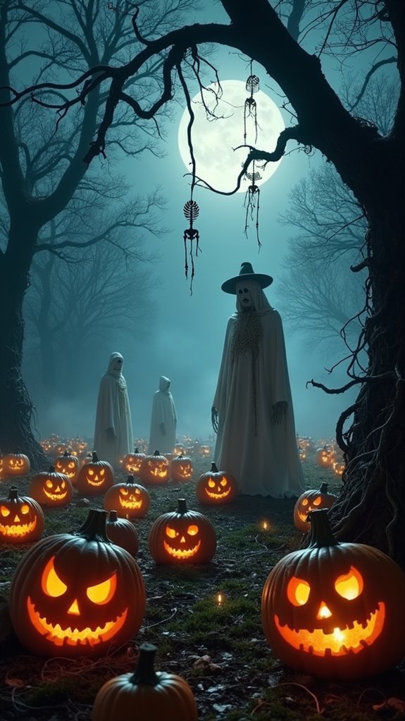 eerie glowing pumpkin display