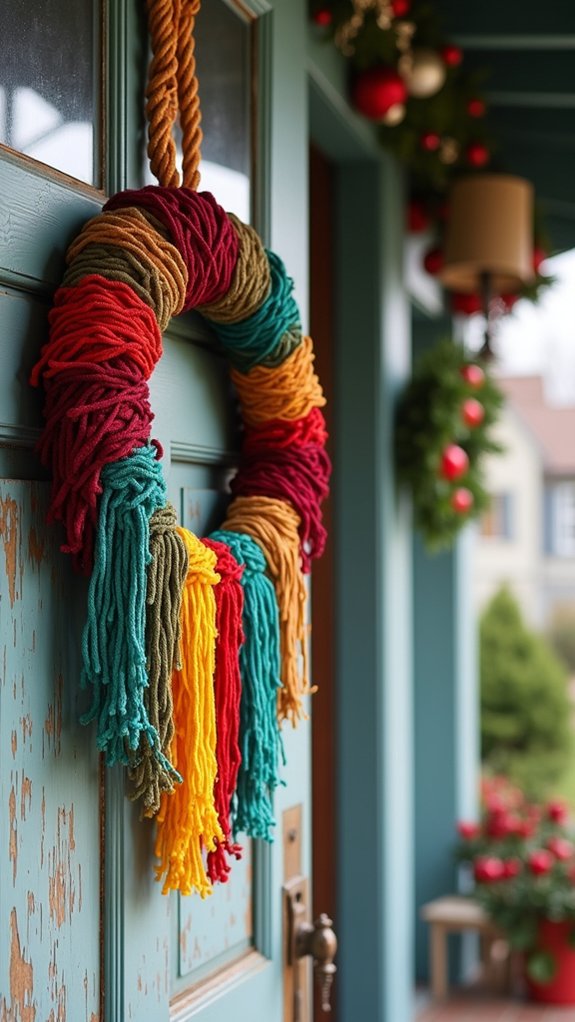 festive colorful yarn wreath