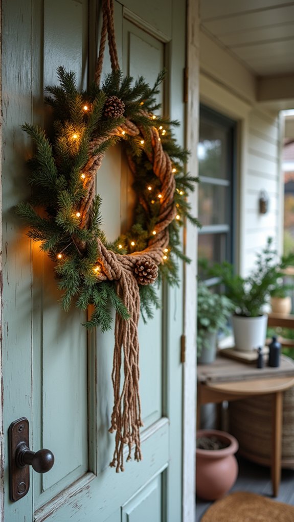 macrame wreath with lights