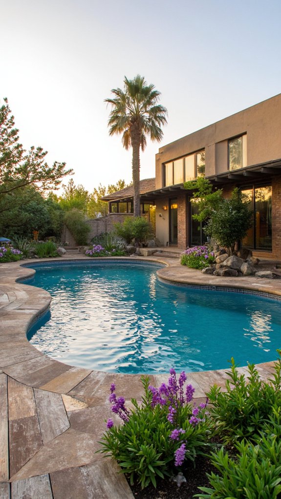 curved pool landscaping retreat