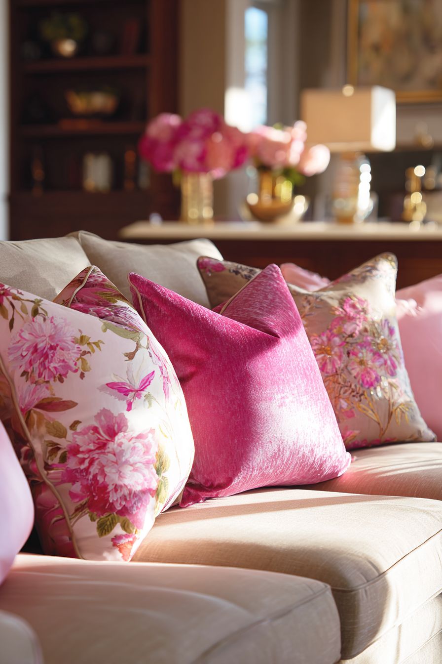 Add Pink Throw Pillows to Sofas