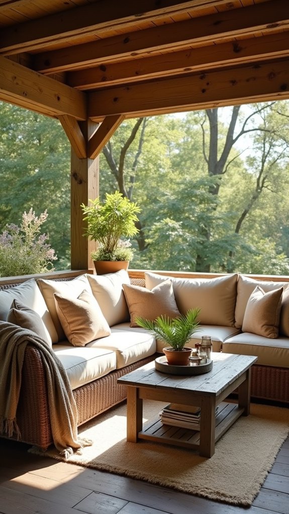 rustic wood beams cozy seating