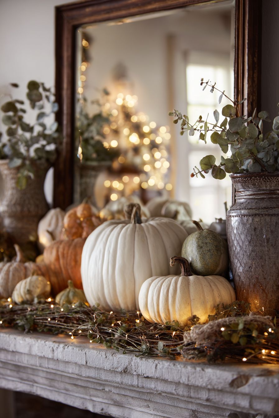 Layer Pumpkins on Mantel