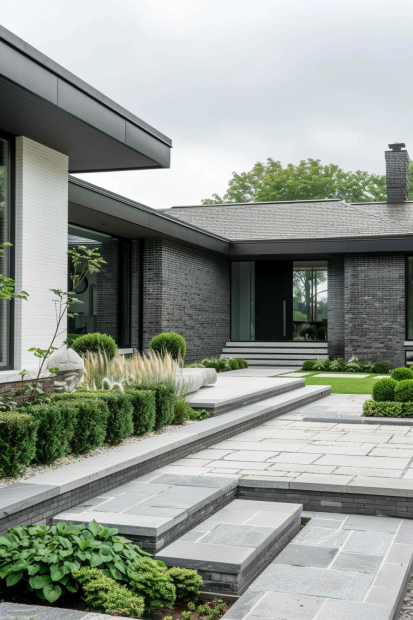 Modern Gray Brick Courtyard