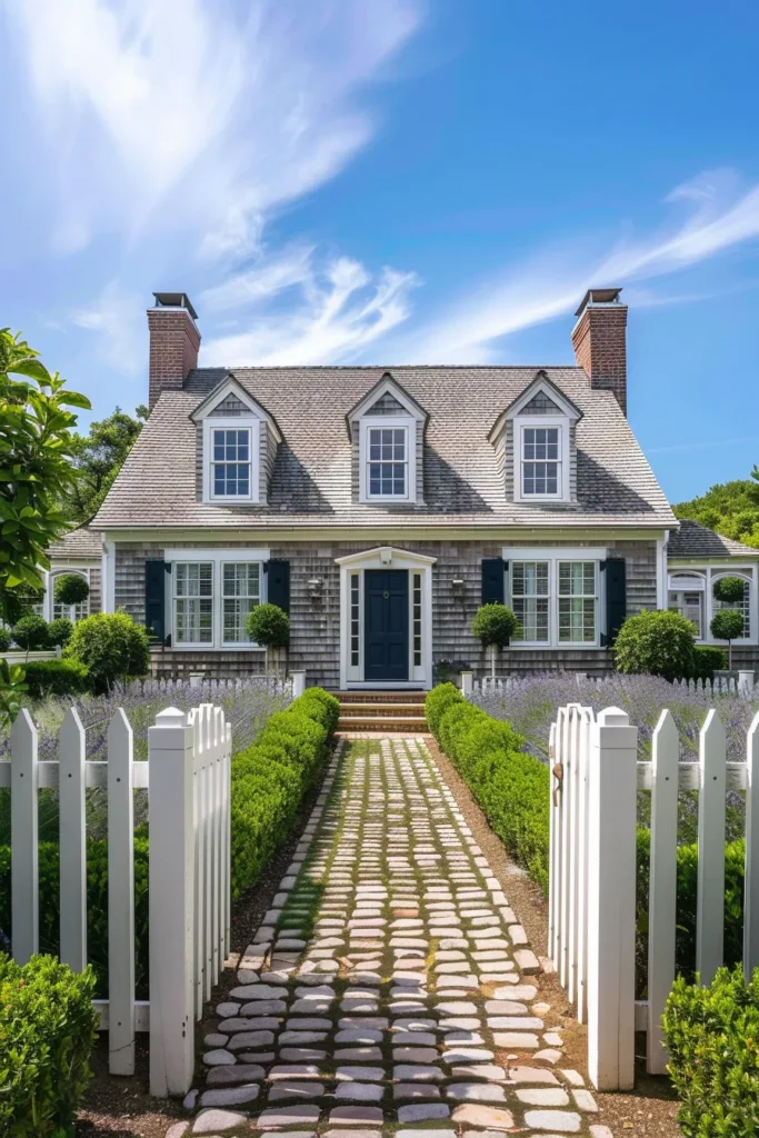Cape Cod home with cobblestone pathway