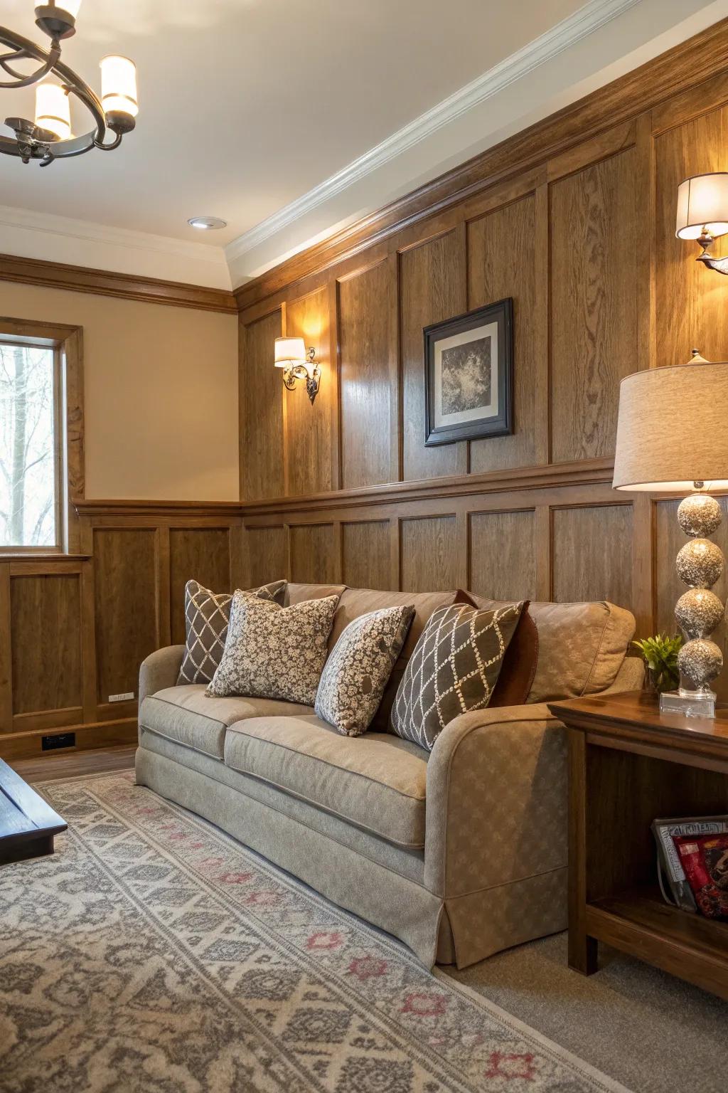 Combining different wood grains cultivates a vibrant and welcoming ambiance.