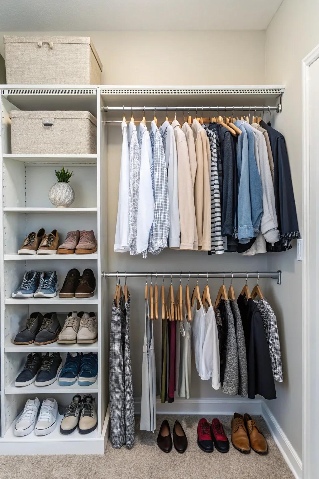 Footwear racks optimize space and keep shoes organized.
