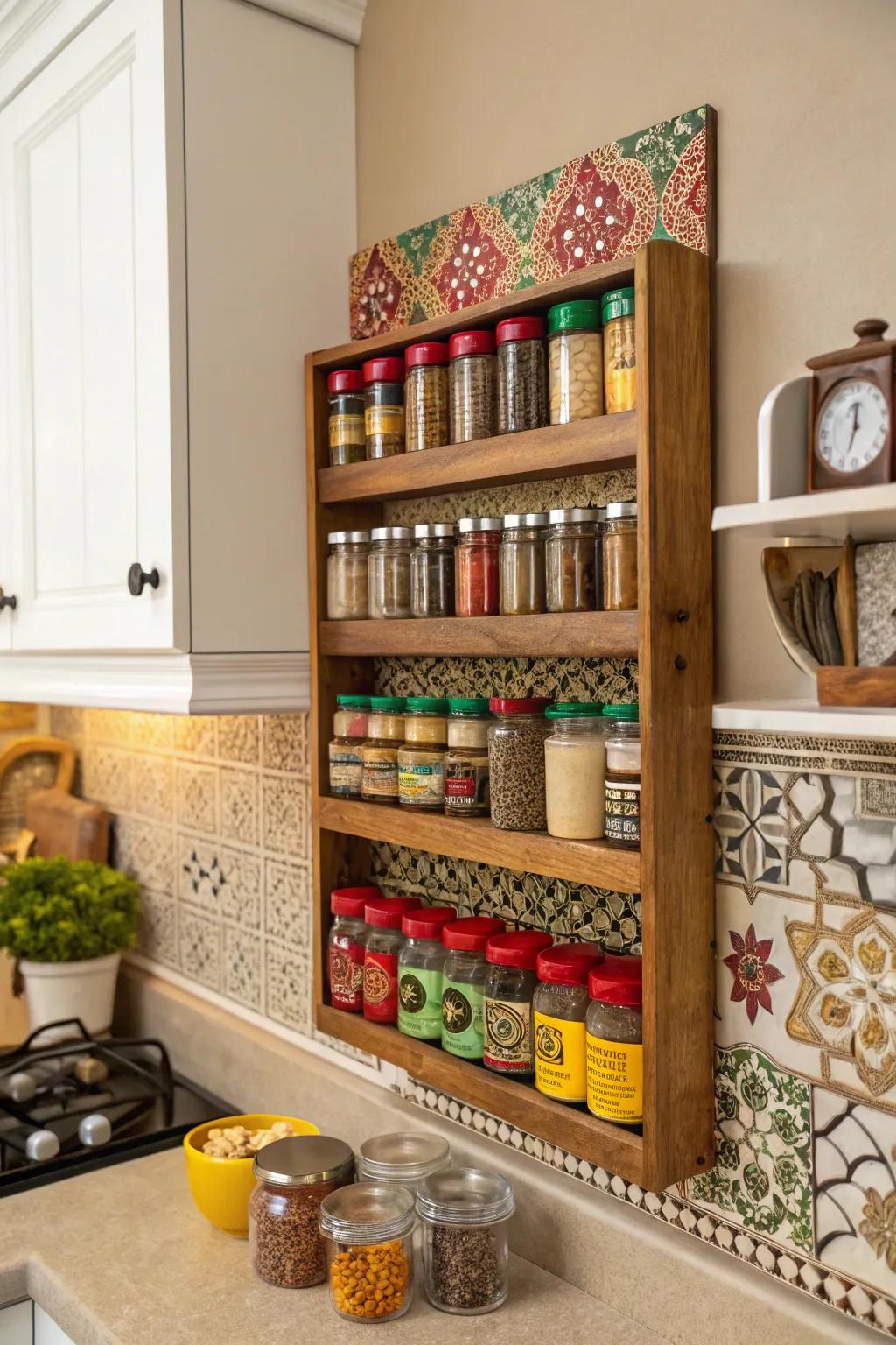 A spice rack that also serves as a stunning kitchen display.