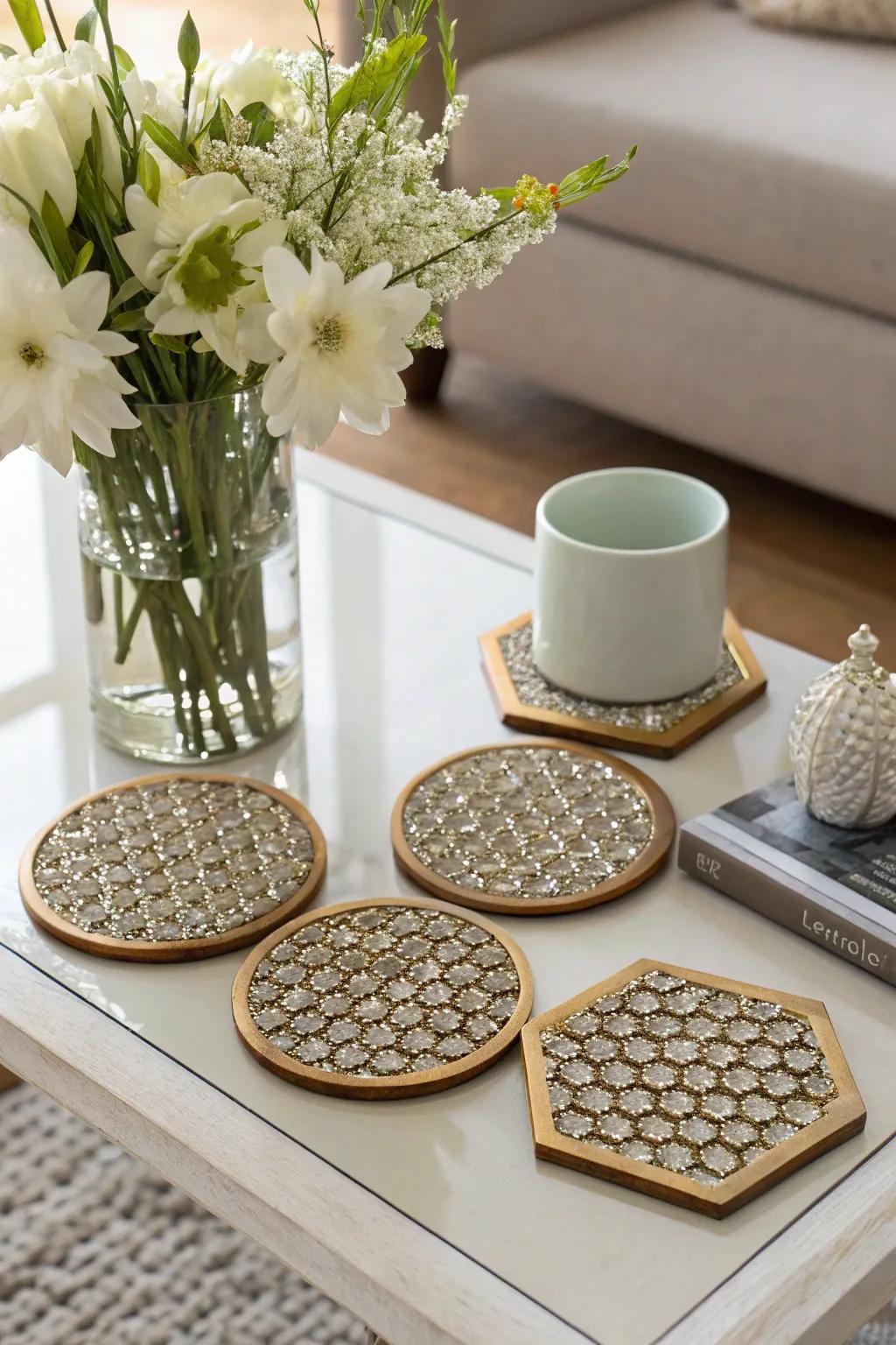 Honeycomb crystals include all-natural beauty to coasters.