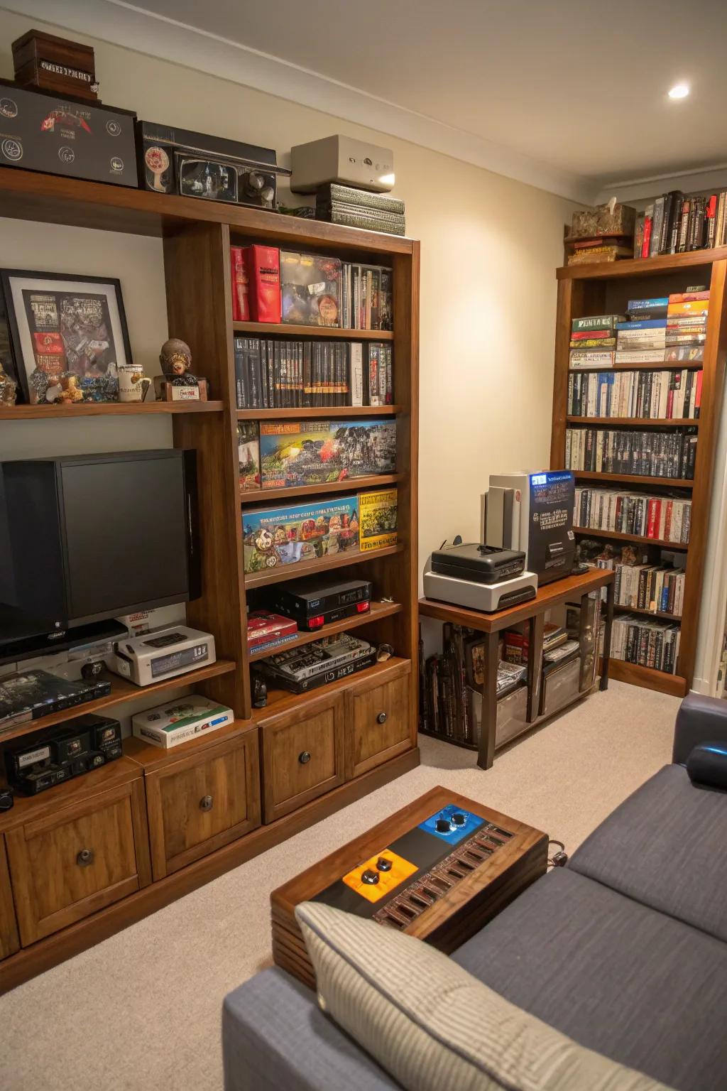 Add elegance and storage to your gaming area with bookcase displays.