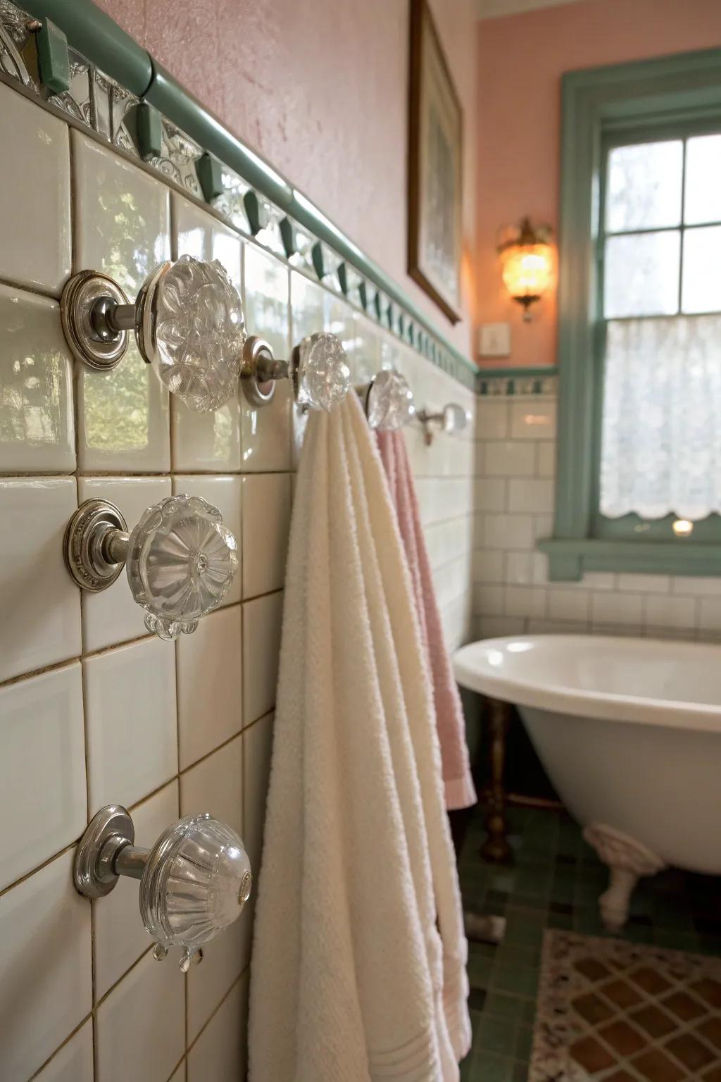 Vintage glass knobs offer a touch of vintage style and grace.