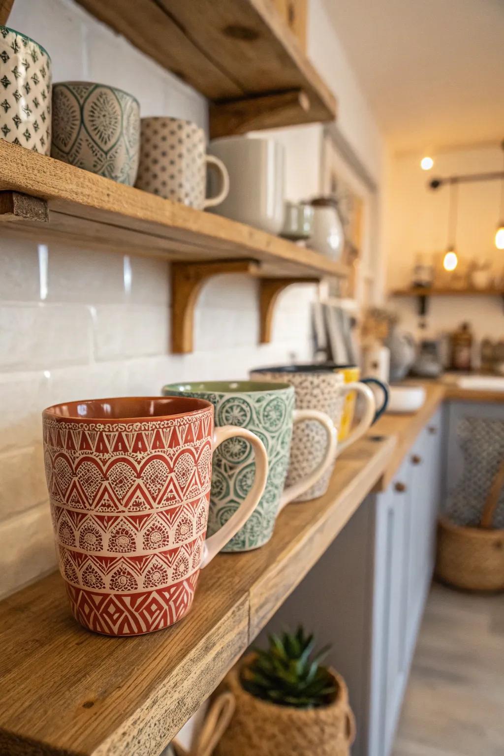 Begin your day with ceramic mugs that offer unique textures.