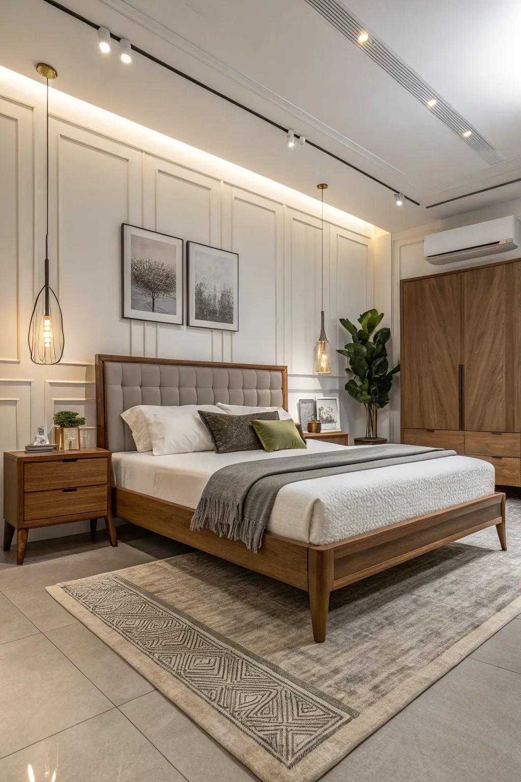 Modern and polished wood bed design for an up-to-date home.