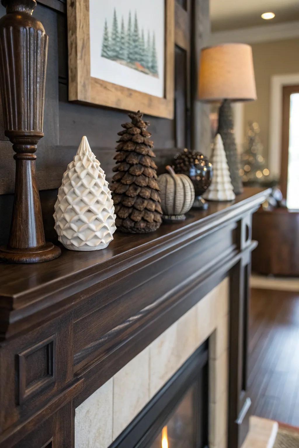 Sculptural pieces adding interest and personality to the mantel