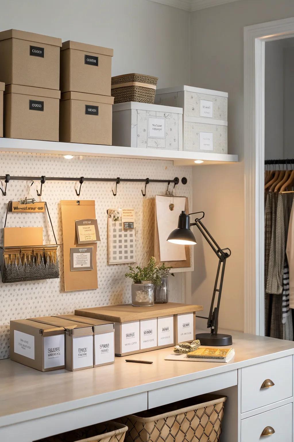 Adjustable lighting for a well-lit and efficient packing station.