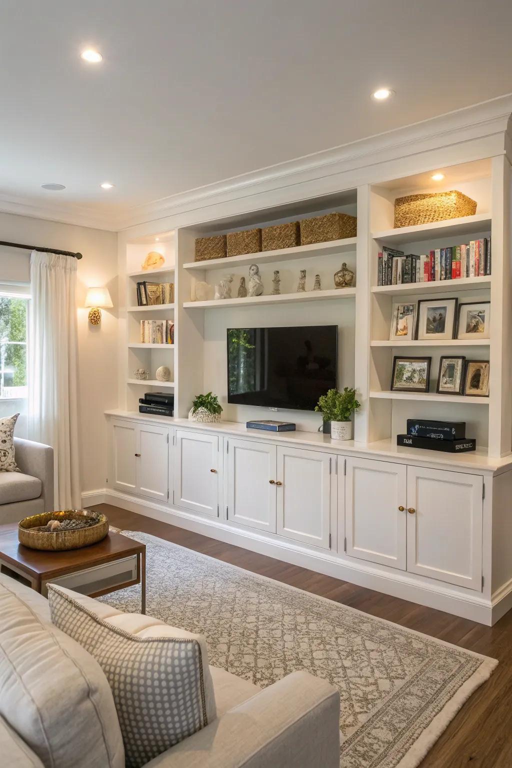 Built-in storage combines style and utility.