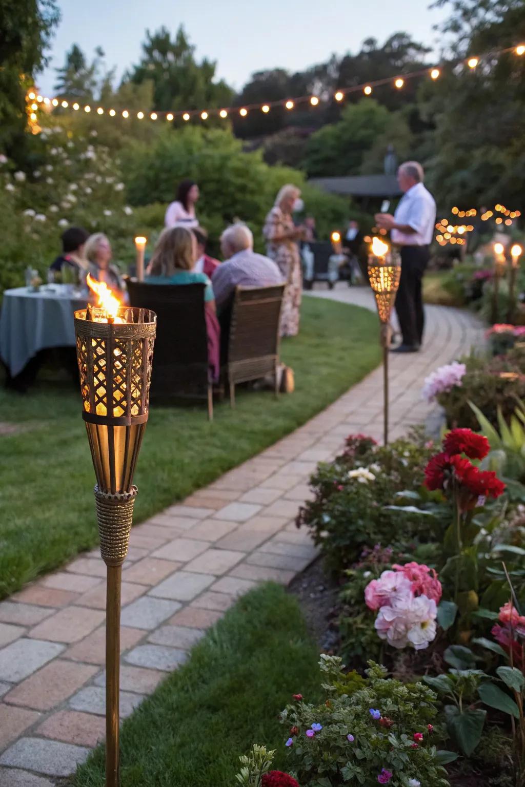 Add sparkle to your garden party with shimmering flame poles.