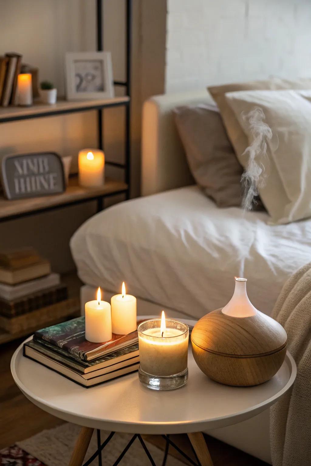 Improve relaxation with spa-inspired additions like candles and atomizers.