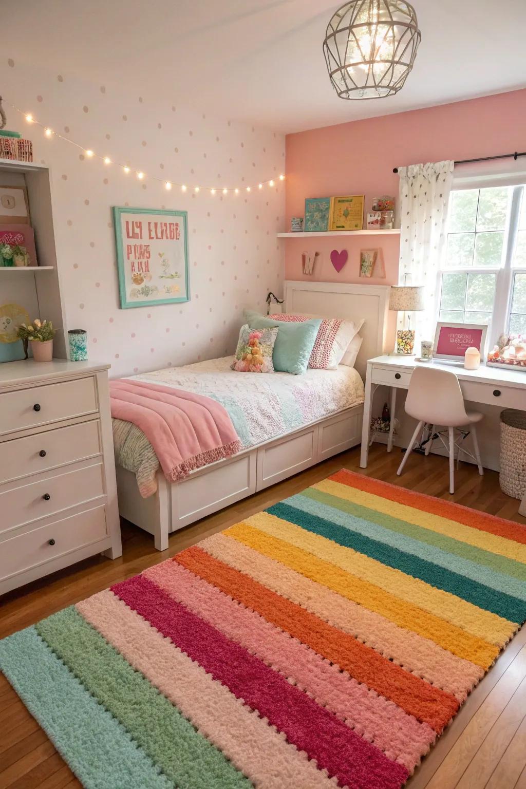 A statement rug that ties the room's color palette together.