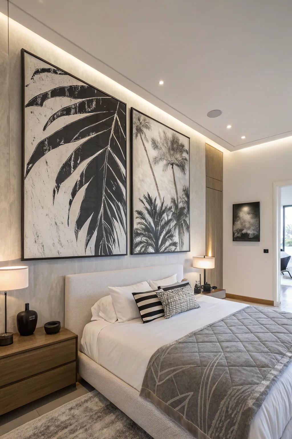 Striking wall art elevates the room's contemporary vibe.